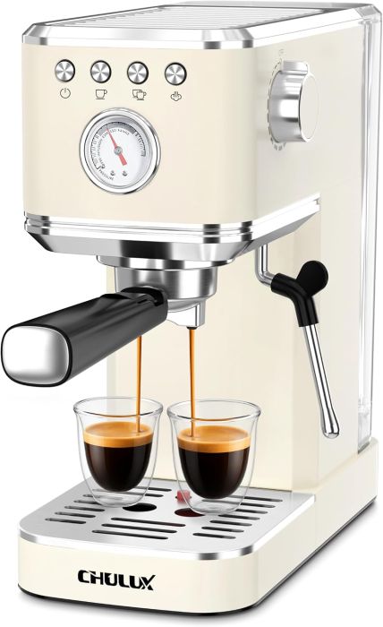 CHULUX Slim Espresso Machine with Italian Pump and Pressure Gauge
