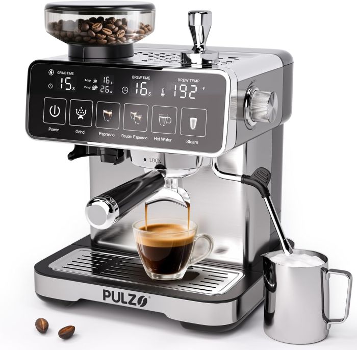 PULZO Espresso Machine with Built-In Grinder and Touchscreen
